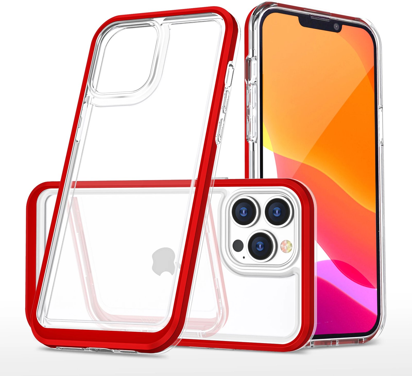 Mbështjellës Hurtel Hybrid Armor Clear 3in1 për iPhone 13 Pro Max, Transparent me të kuqe