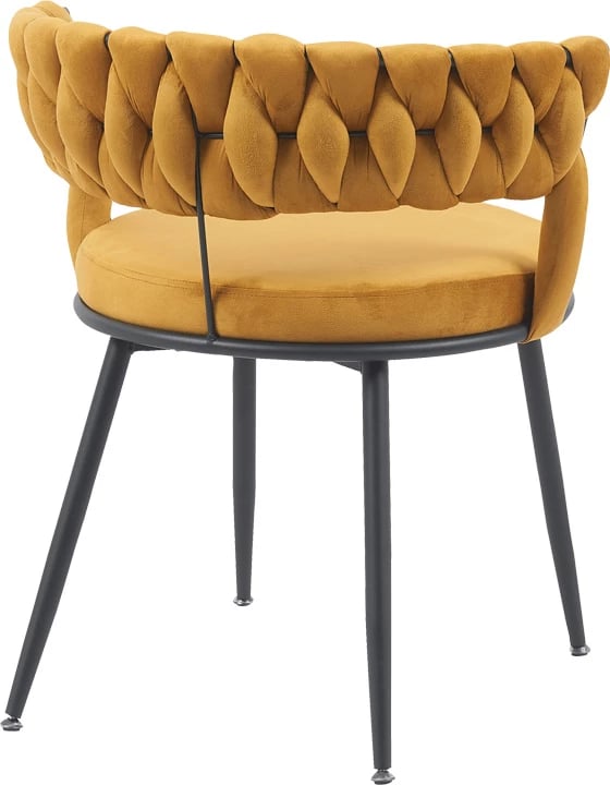 Karrige Alkia, kadife e verdhë, këmbë metalike të zeza, 60x57x68cm