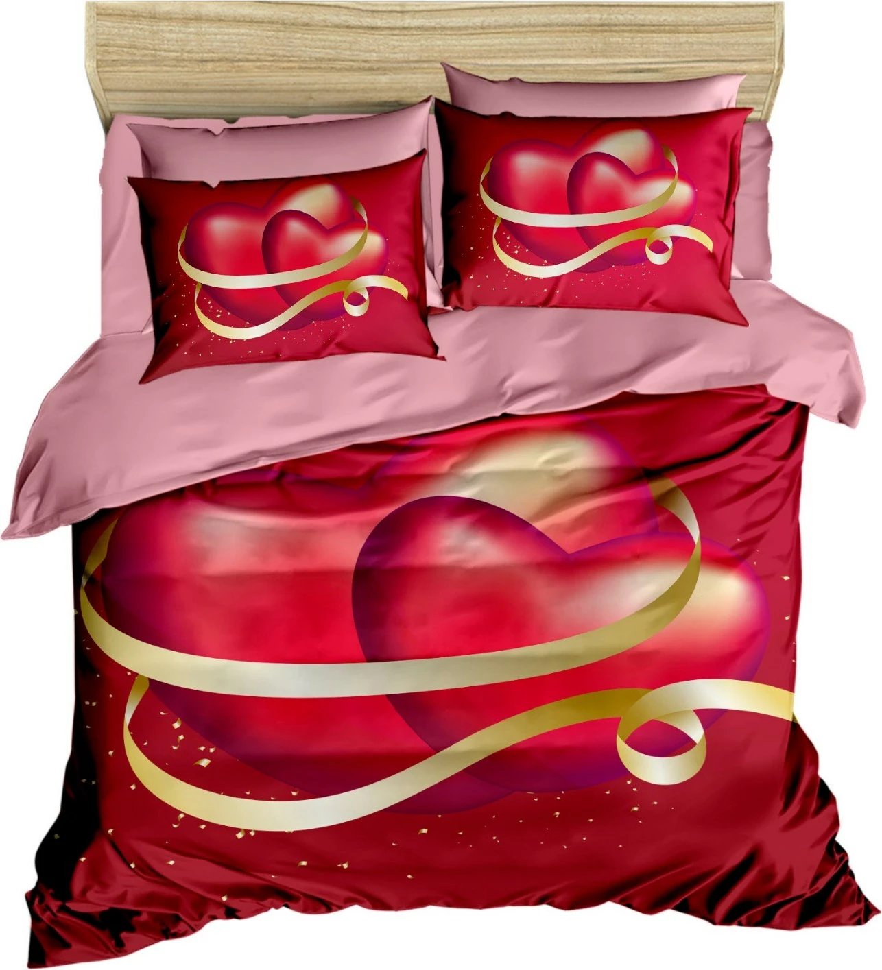 Set mbulesë jorgani King, L'essentiel, ngjyrë e kuqe, rozë dhe ari, 3 pjesë, 240x220cm