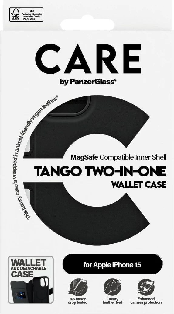 Mbështjellës PanzerGlass CARE Feature Case 2-in-1 për iPhone 15, MagSafe, i zi
