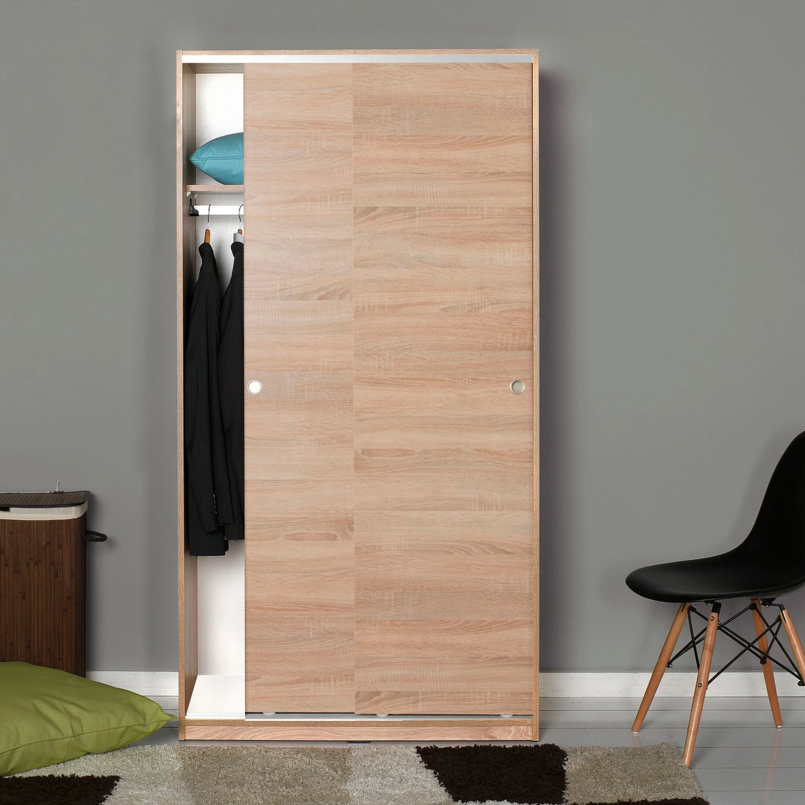 Dollap me dyer rrëshqitëse, ngjyrë sonomo, Hanah Home, SWD-436-SS-2, 94x182x52cm