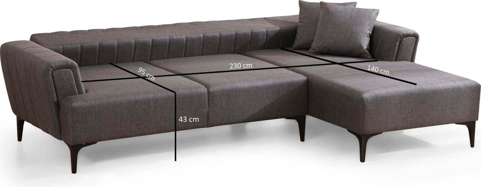 Kënd-sofë Hamlet, ngjyrë gri e errët, shndërrohet në krevat, këndi i djathtë