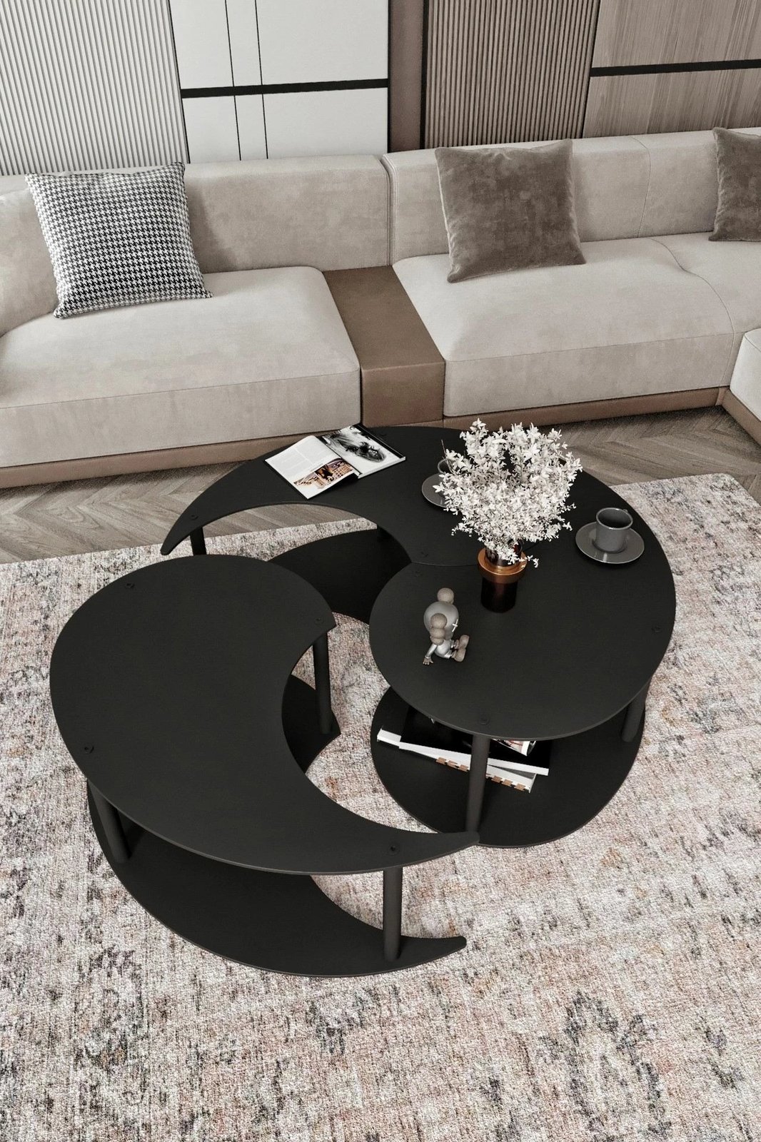 Set tavolinash kafeje Skye Decor, Yin Yang 3 copë, e zezë