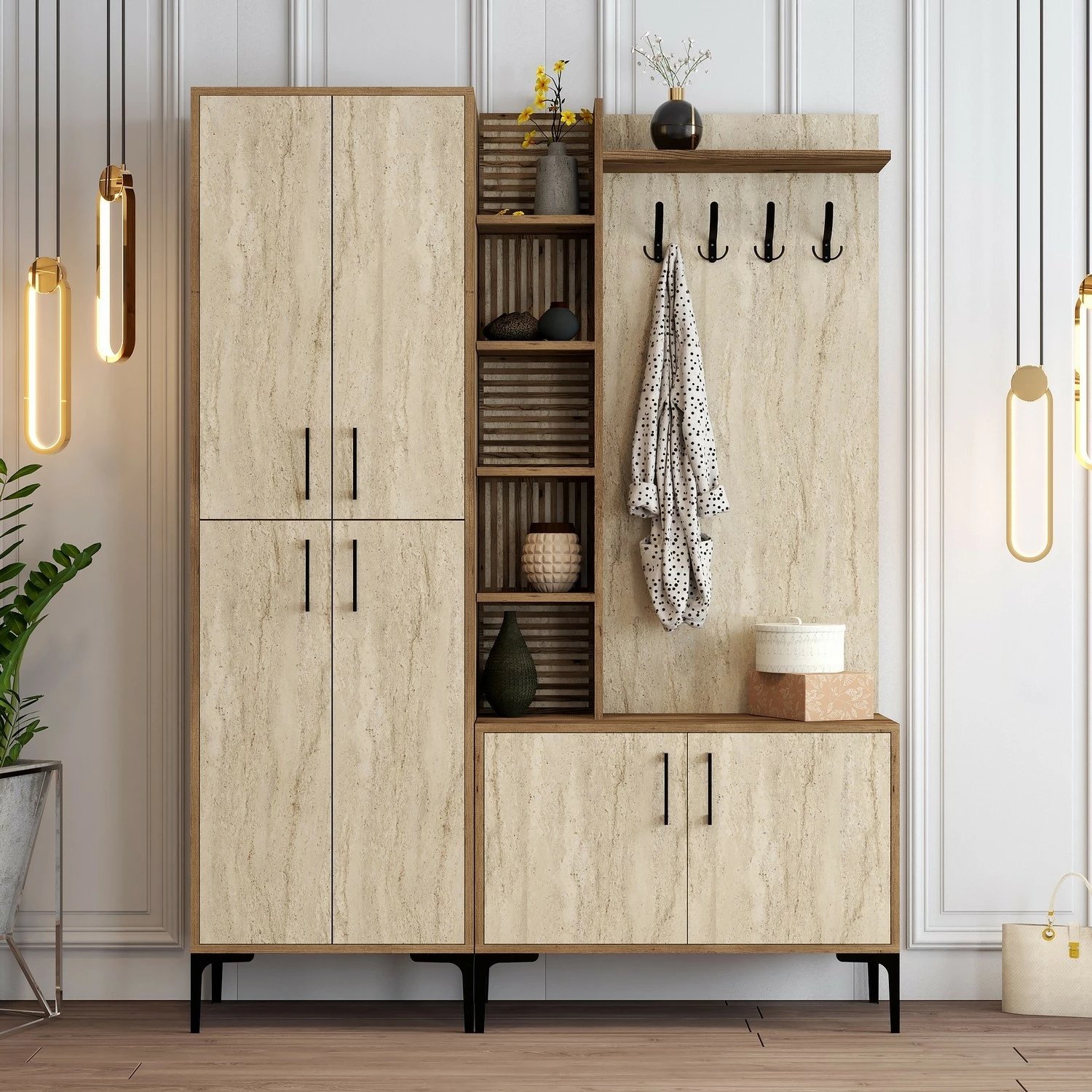 Stendë për korridor Hanah Home, Viyana Da, ngjyrë arre dhe travertin