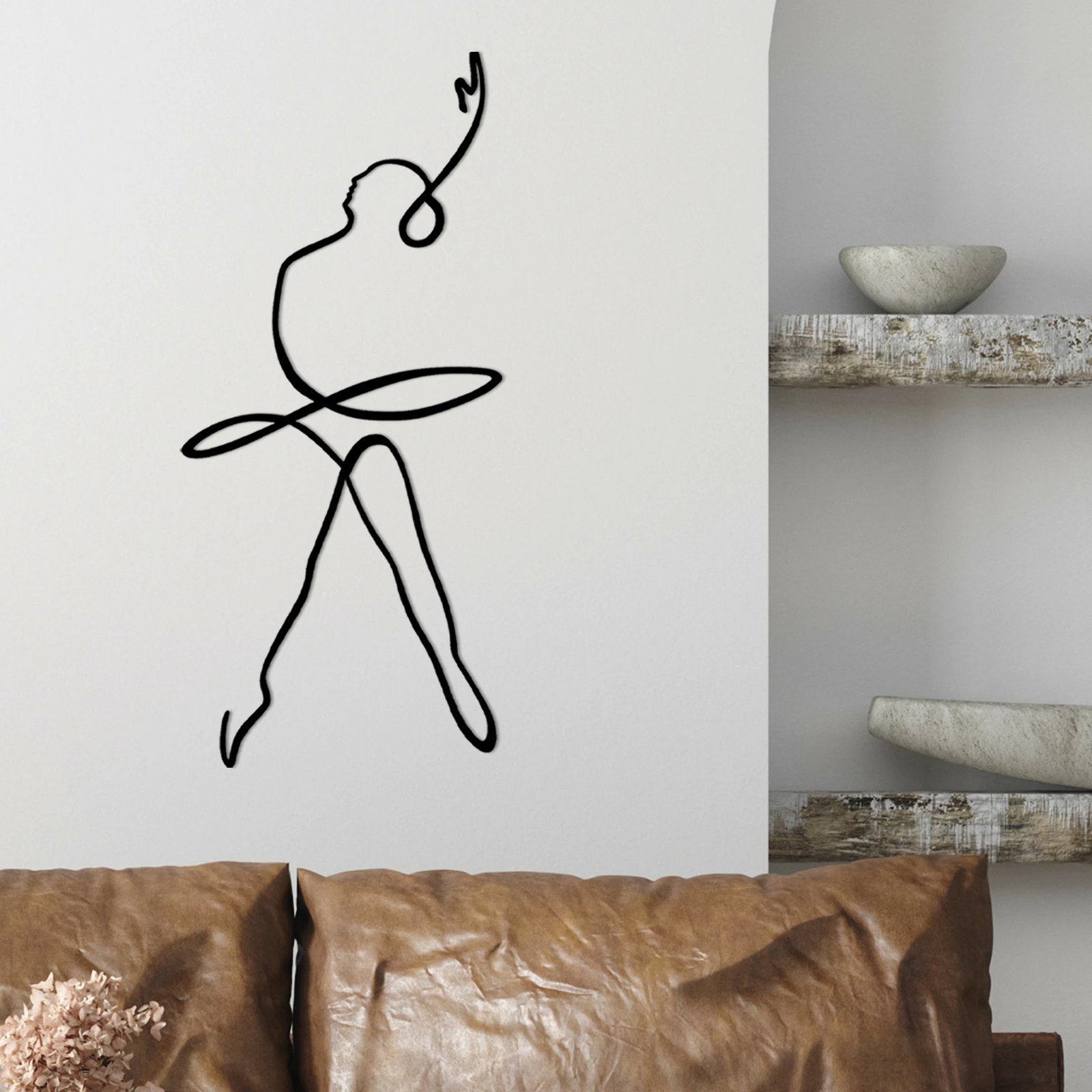 Aksesor dekorativ metalik për mur, Wallity, balerinë 2, ngjyrë e zezë, 70x0.15x32 cm