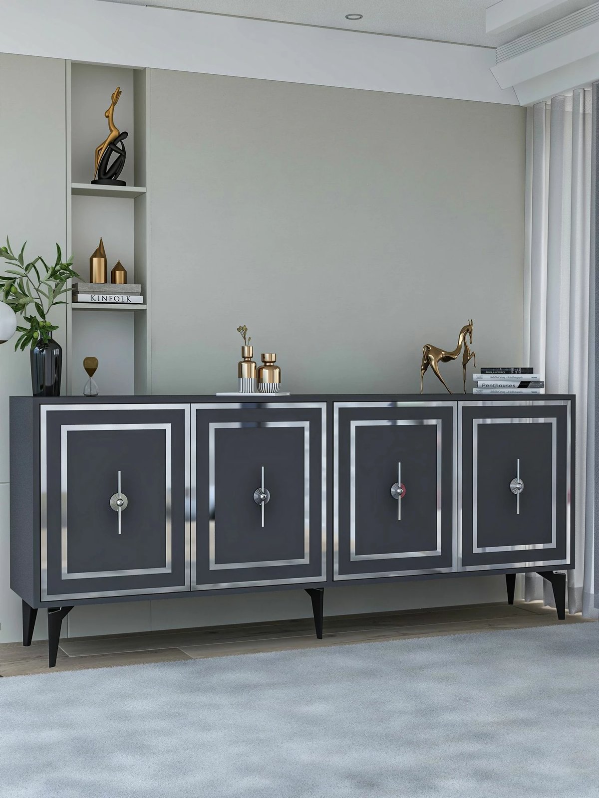 Konsol Skye Decor, ngjyrë antracit dhe argjendi, Samba