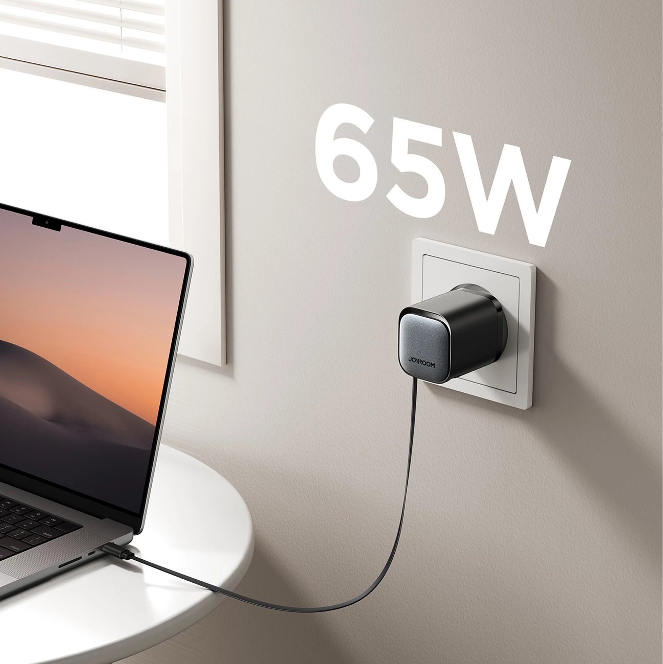 Karikues muri Joyroom JR-TCL02 GaN, 65W, 3 porta (USB-A, USB-C, kabllo USB-C), i zi