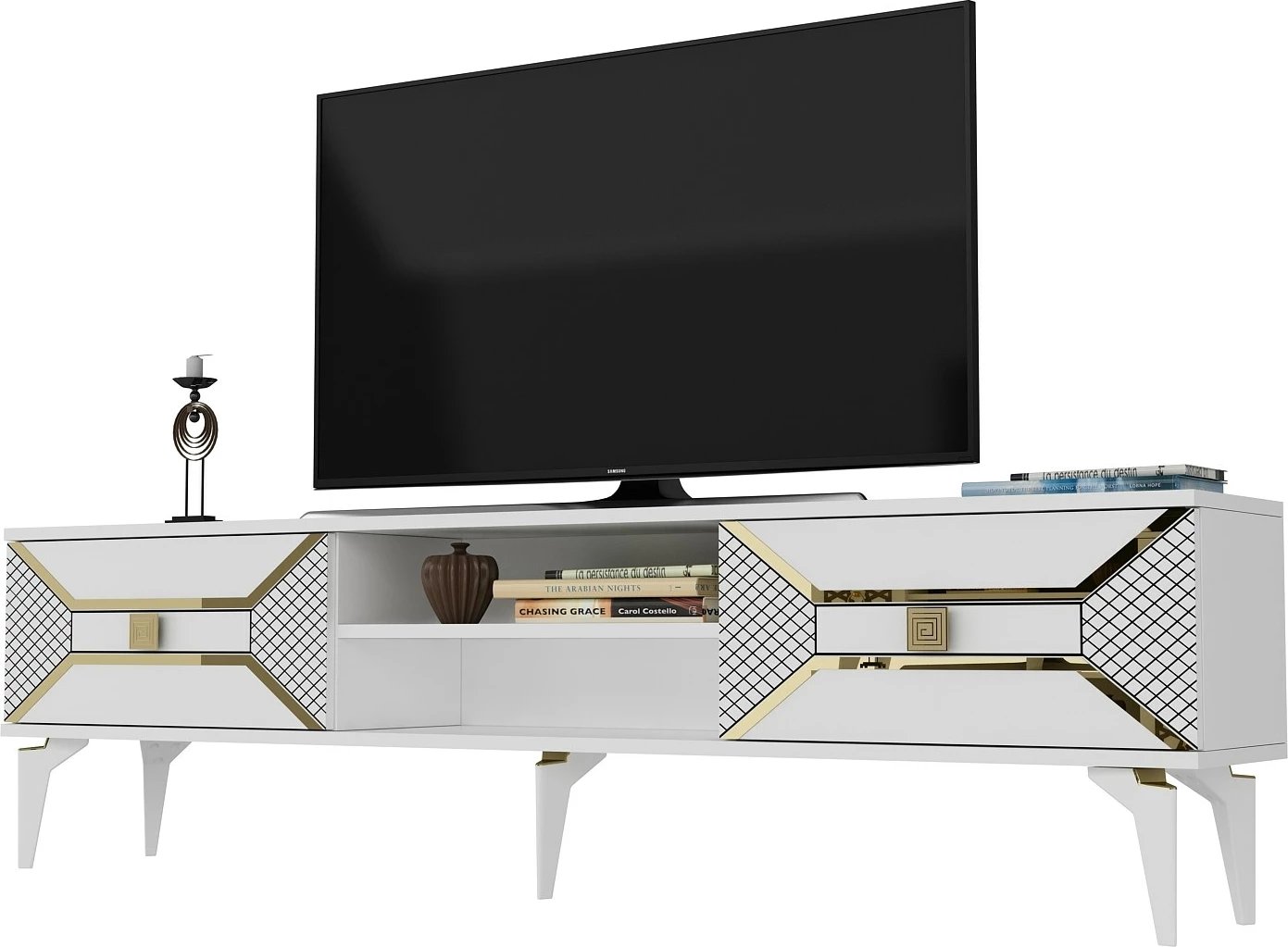 Komodë TV Hanah Home, Yumedi, e bardhë, ari