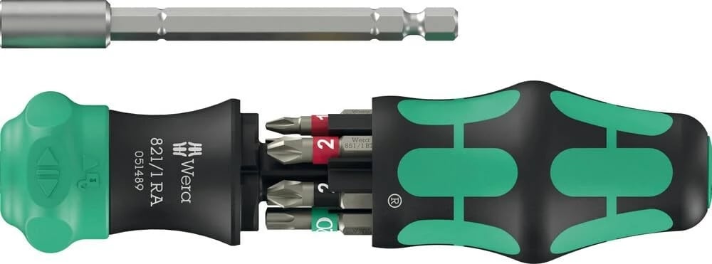 Set kaçavidash manuale Wera 05051519001, me bita të ndërrueshëm, e zezë/gjelbër