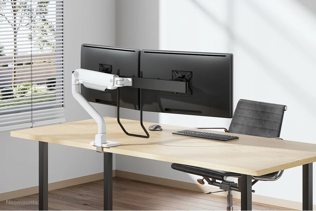 Krah monitori Neomounts DS75S-950WH2, për 2 ekrane, gas spring, Topfix, bardhë