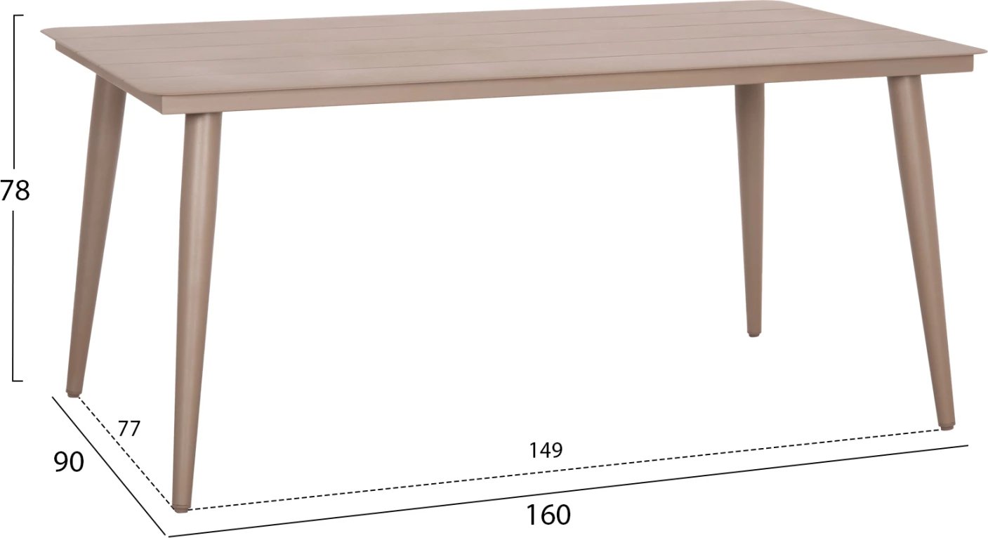 Tavolinë drejtkëndëshe ngrënieje alumini, ngjyrë kapuçino, HIGER FH6291.04, 160x90x78cm
