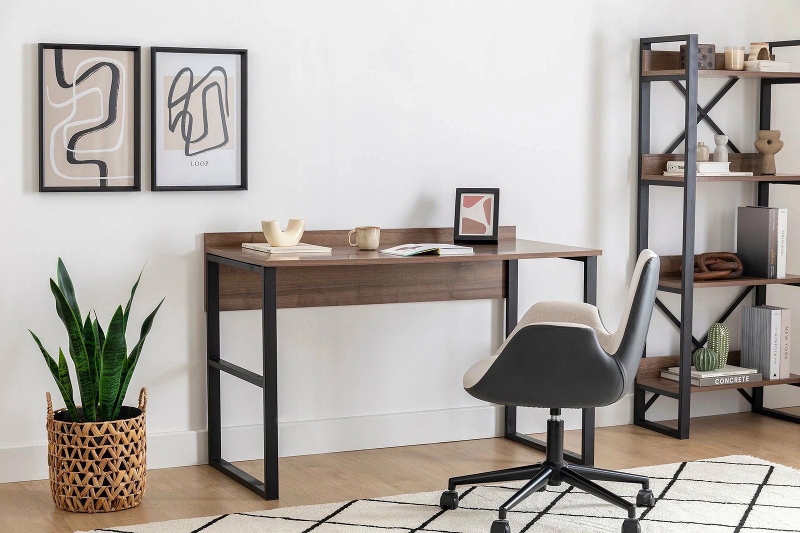 Tavolinë pune për studim, ngjyrë arre dhe e zezë, Hanah Home Rana