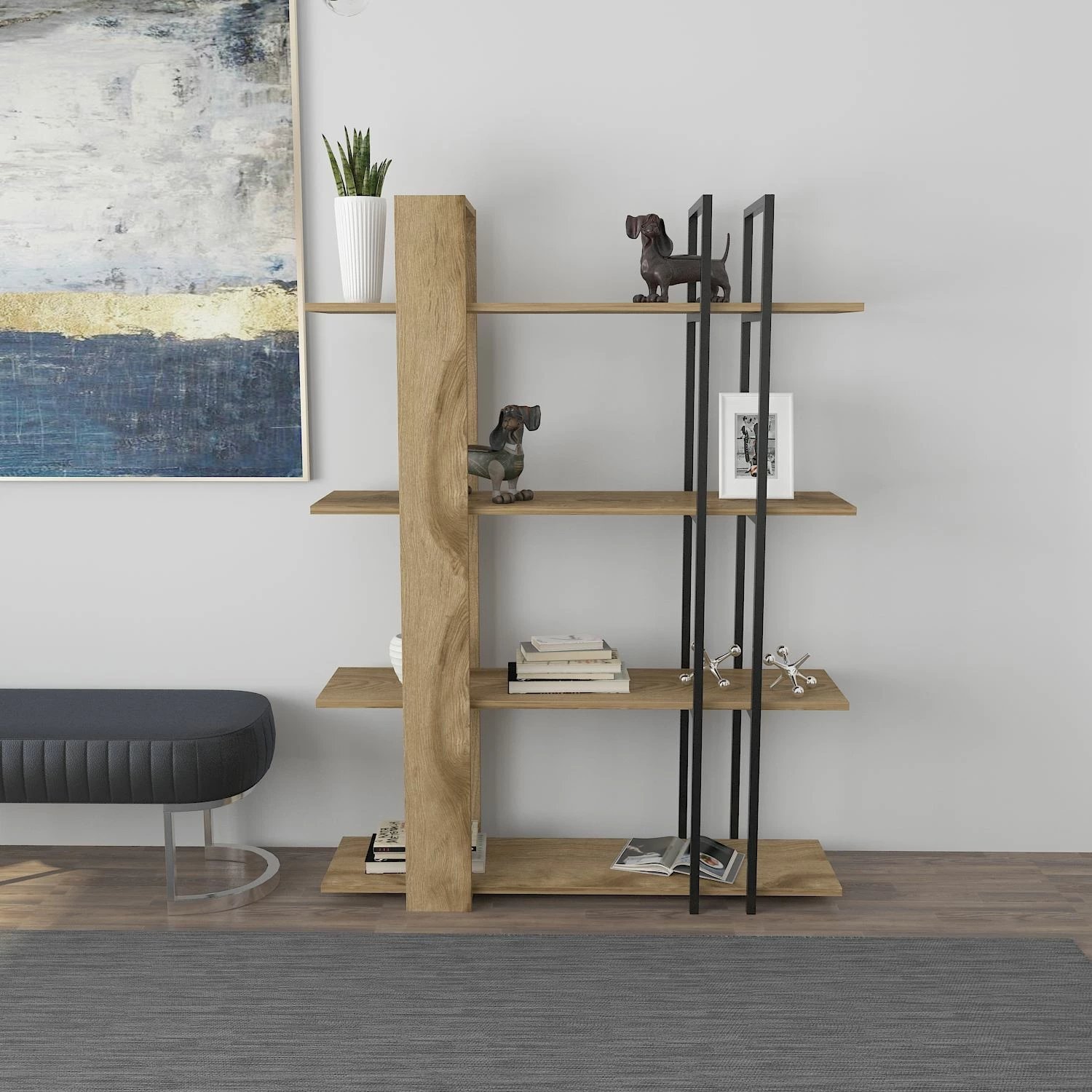 Raft librash, ngjyrë lisi dhe e zezë, Skye Decor, Onno