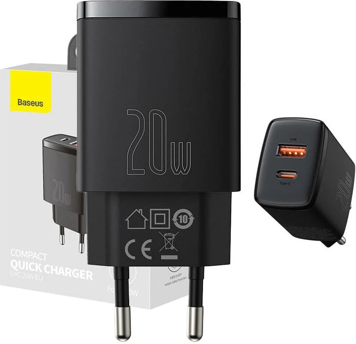 Karikues i shpejtë Baseus Compact, CCXJ-B01, 20W, USB/USB-C, zi