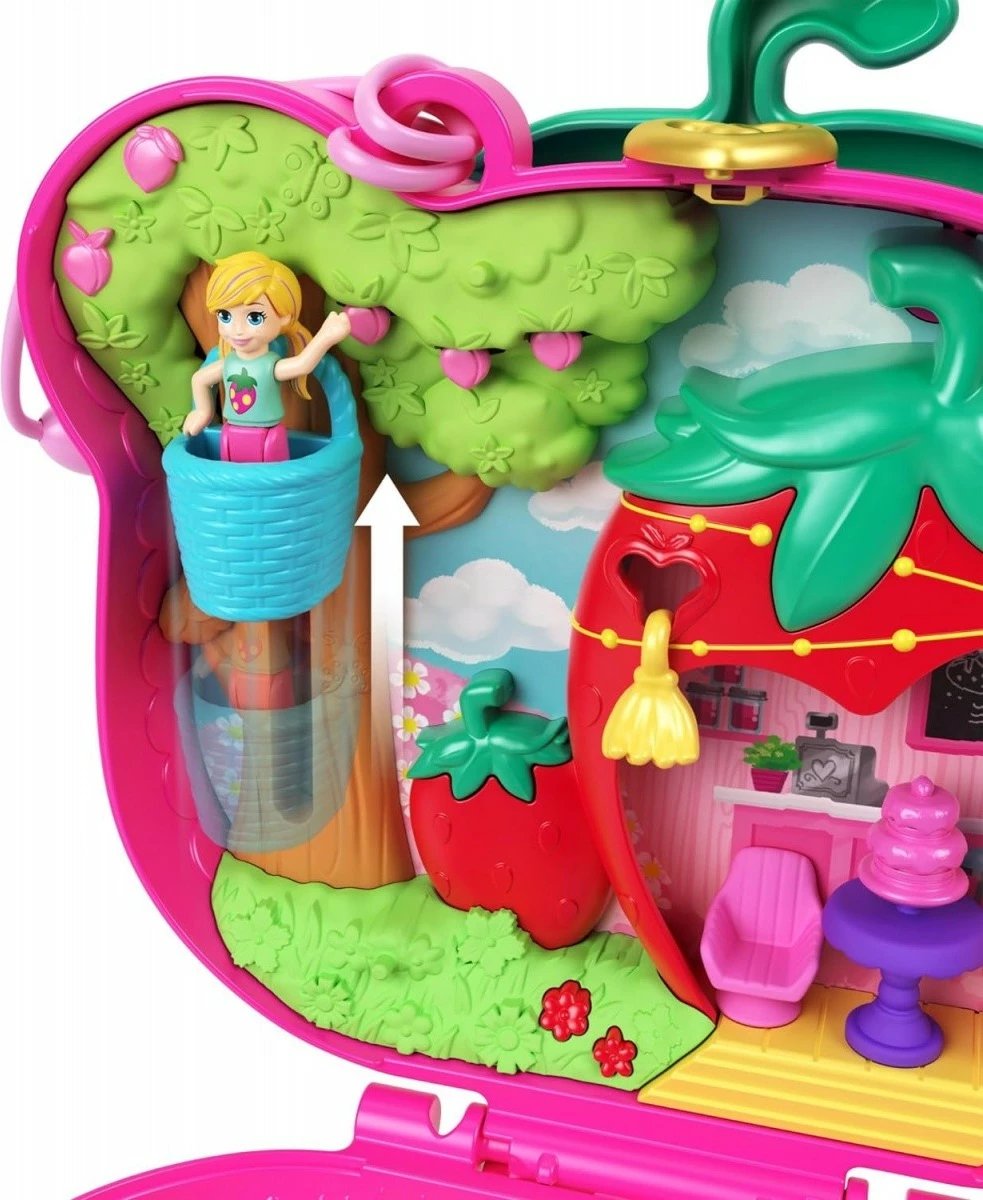 Set lodrash Polly Pocket Strawberry Bear Compact, Mattel, FRY35/HRD35, plastikë, rozë