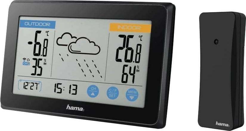 Stacion moti Hama 186314 me prekje, matje temperaturë dhe lagështie, i zi