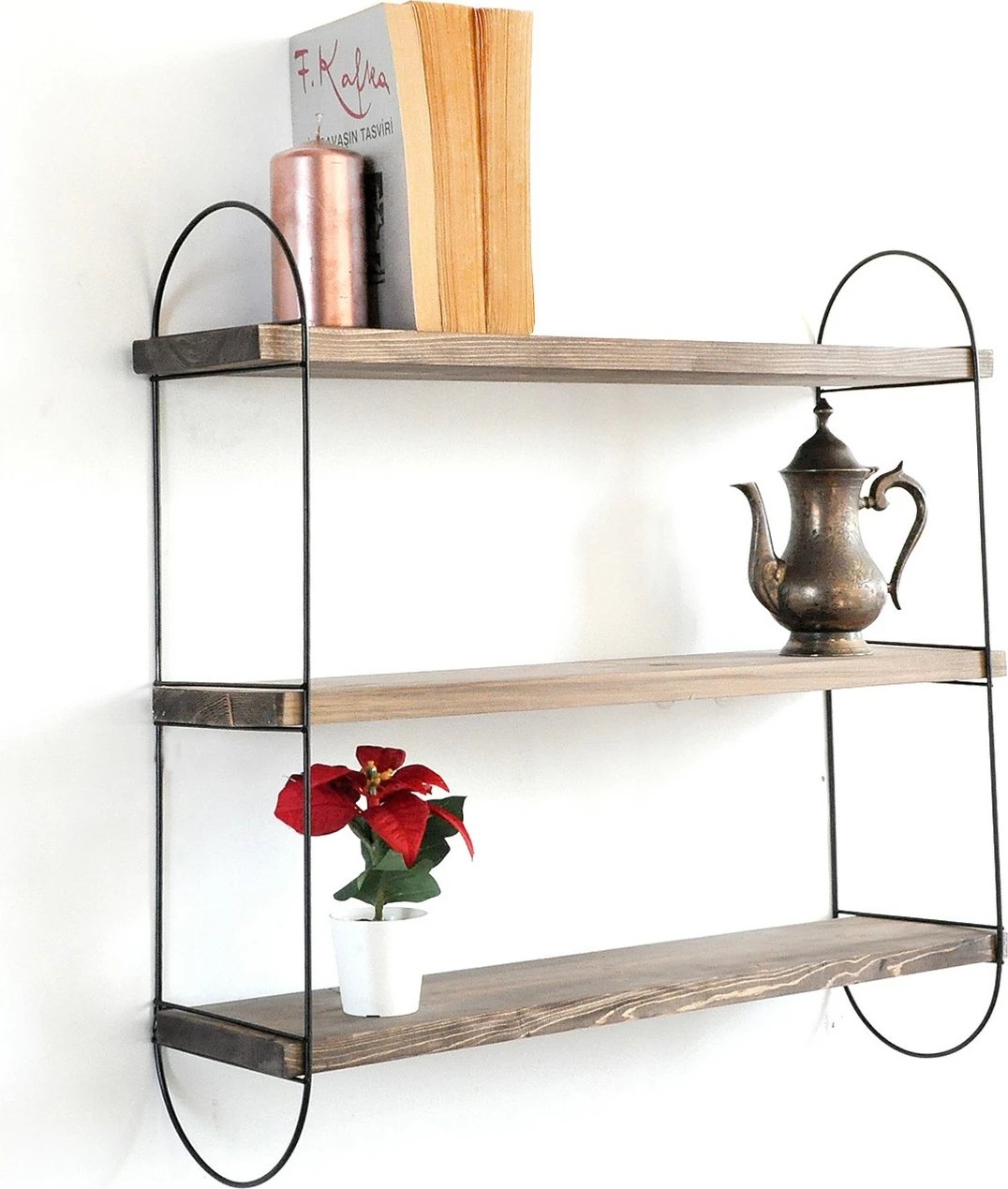 Raft dekorativ prej druri për mur, Hanah Home, Wr041, ngjyrë arre dhe e zezë