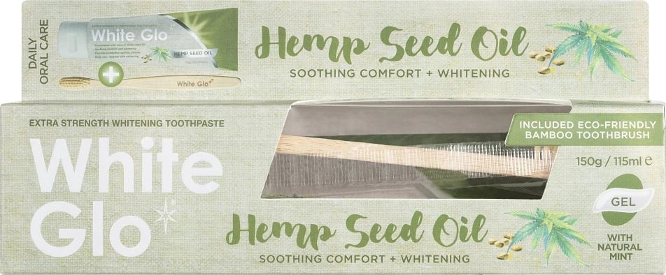 Pasta dhëmbësh White Glo Hemp Seed Oil Toothpaste me furçë bambuje, 115ml