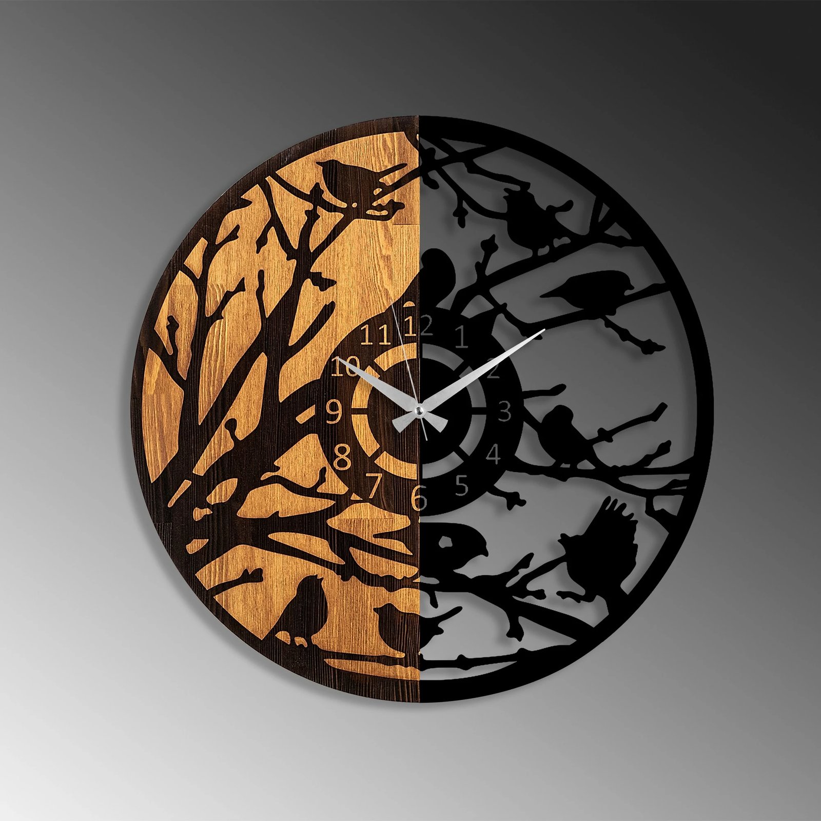 Orë muri dekorative prej druri, Wallity, ngjyrë arre dhe e zezë, 56cm