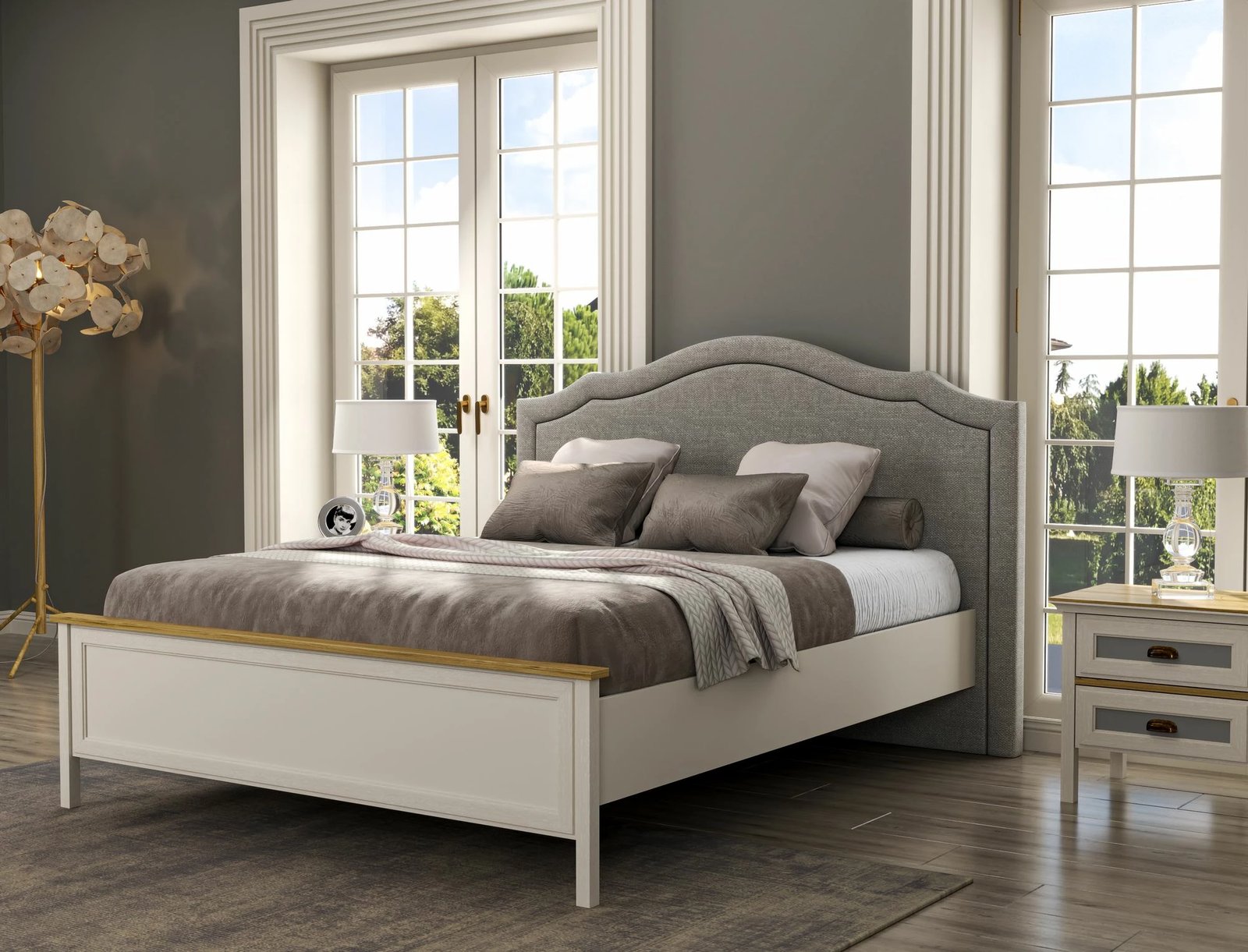 Krevat dopio Skye Decor, krem, lis, gri, FRN-21019