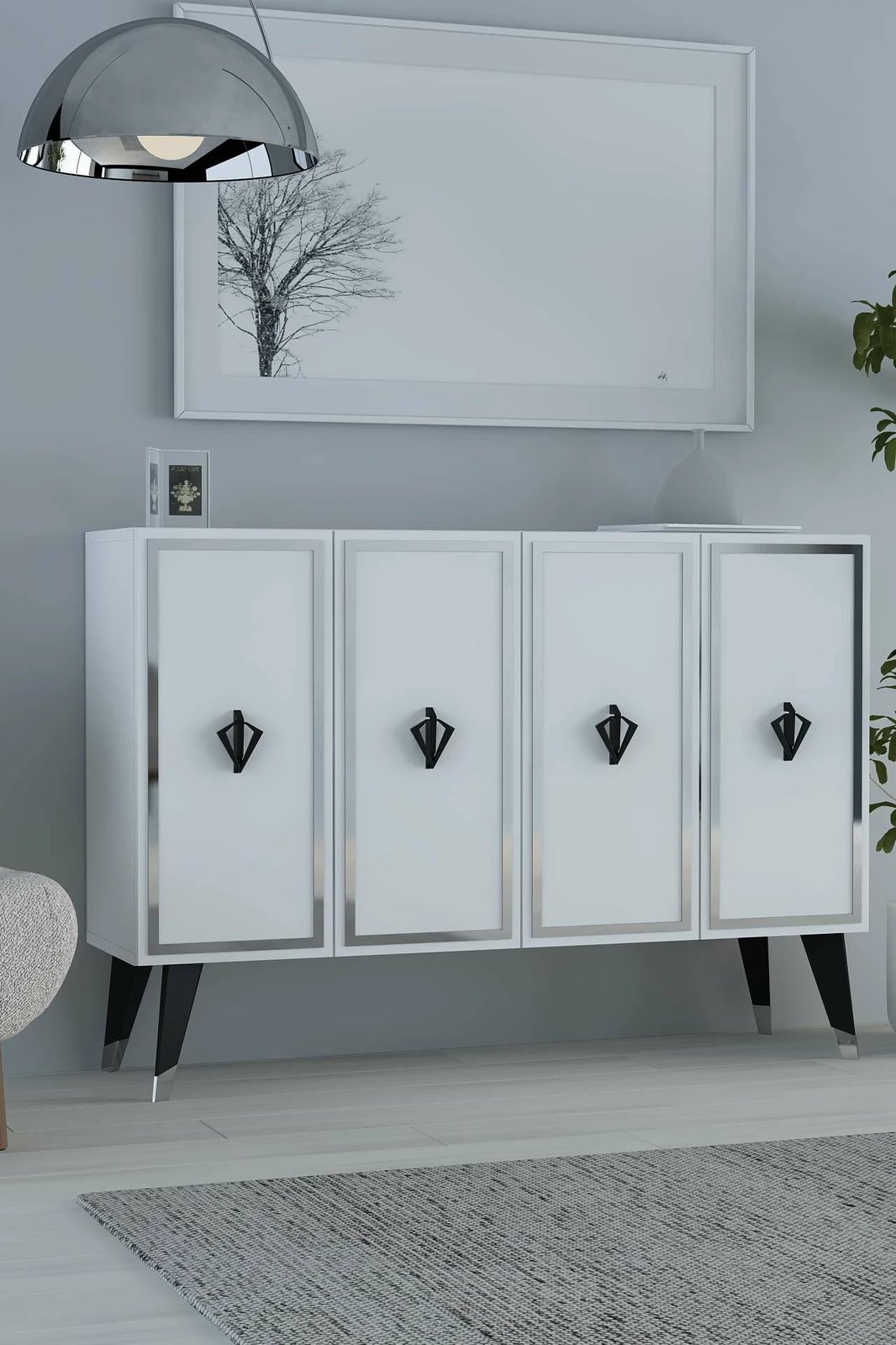 Konsol Skye Decor, e bardhë, e zezë, argjend, 8178KM-32