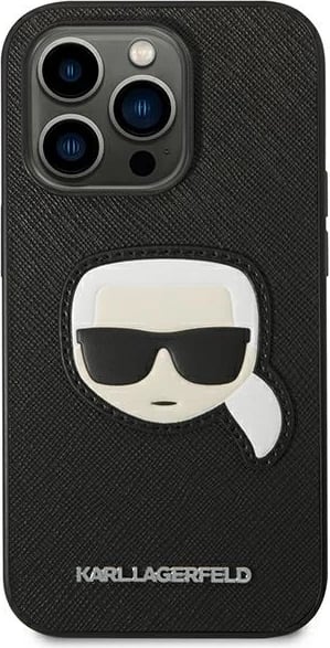 Mbështjellës Karl Lagerfeld KLHCP14LSAPKHK për iPhone 14 Pro 6.1", Saffiano Karl's Head Patch, i zi