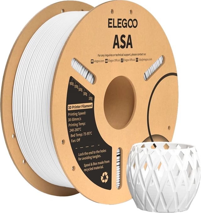 Filament 3D Elegoo ASA 50.203.0183, i bardhë, 1 kg