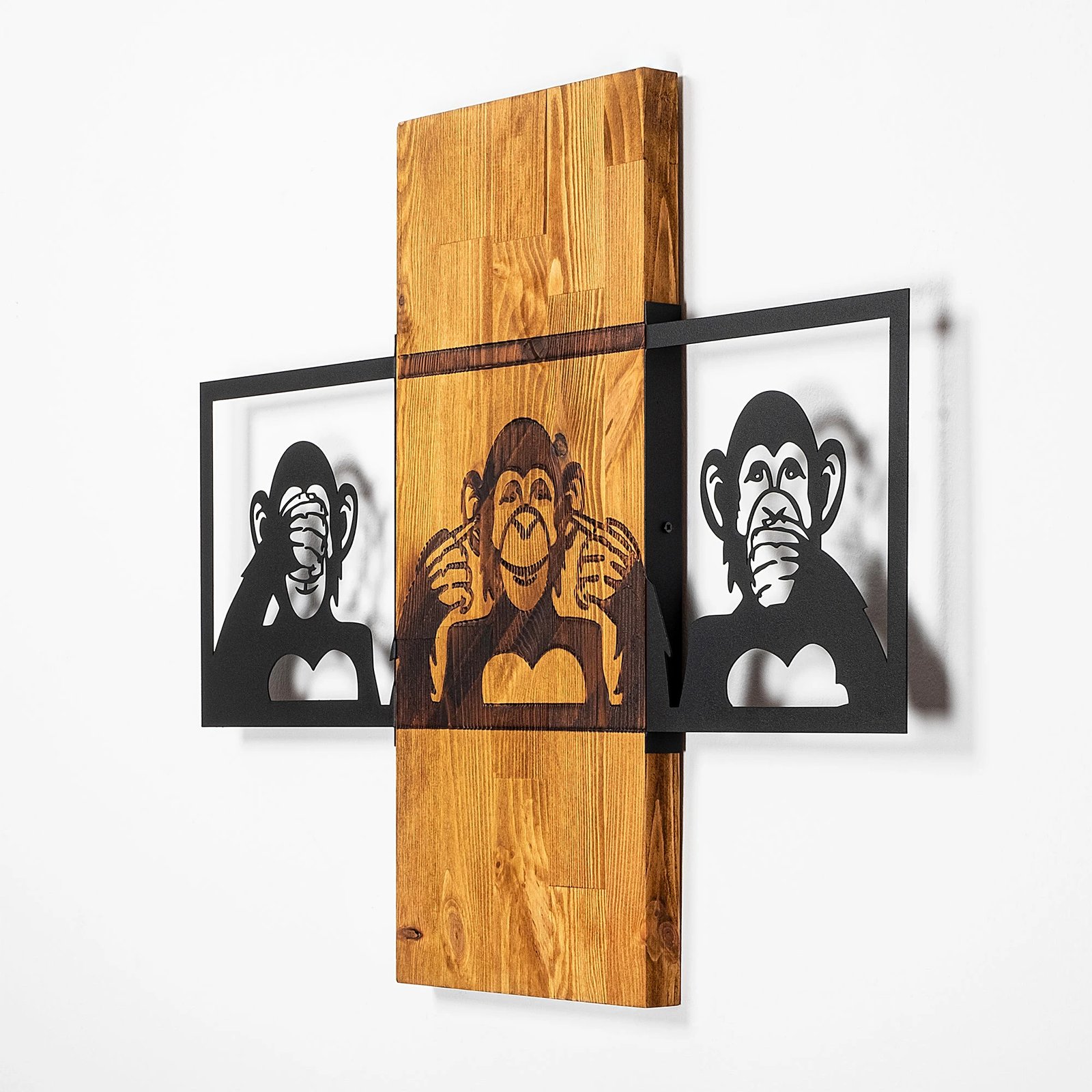 Aksesor dekorativ muri, dru dhe metal, ngjyrë arre dhe e zezë, Wallity MA-300, 58x71cm