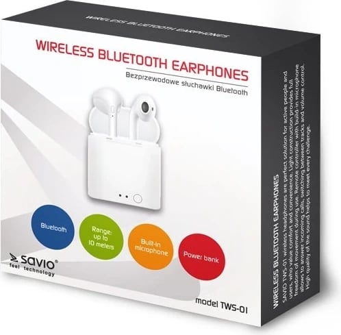 Dëgjuese Savio TWS-01, True Wireless, të bardha