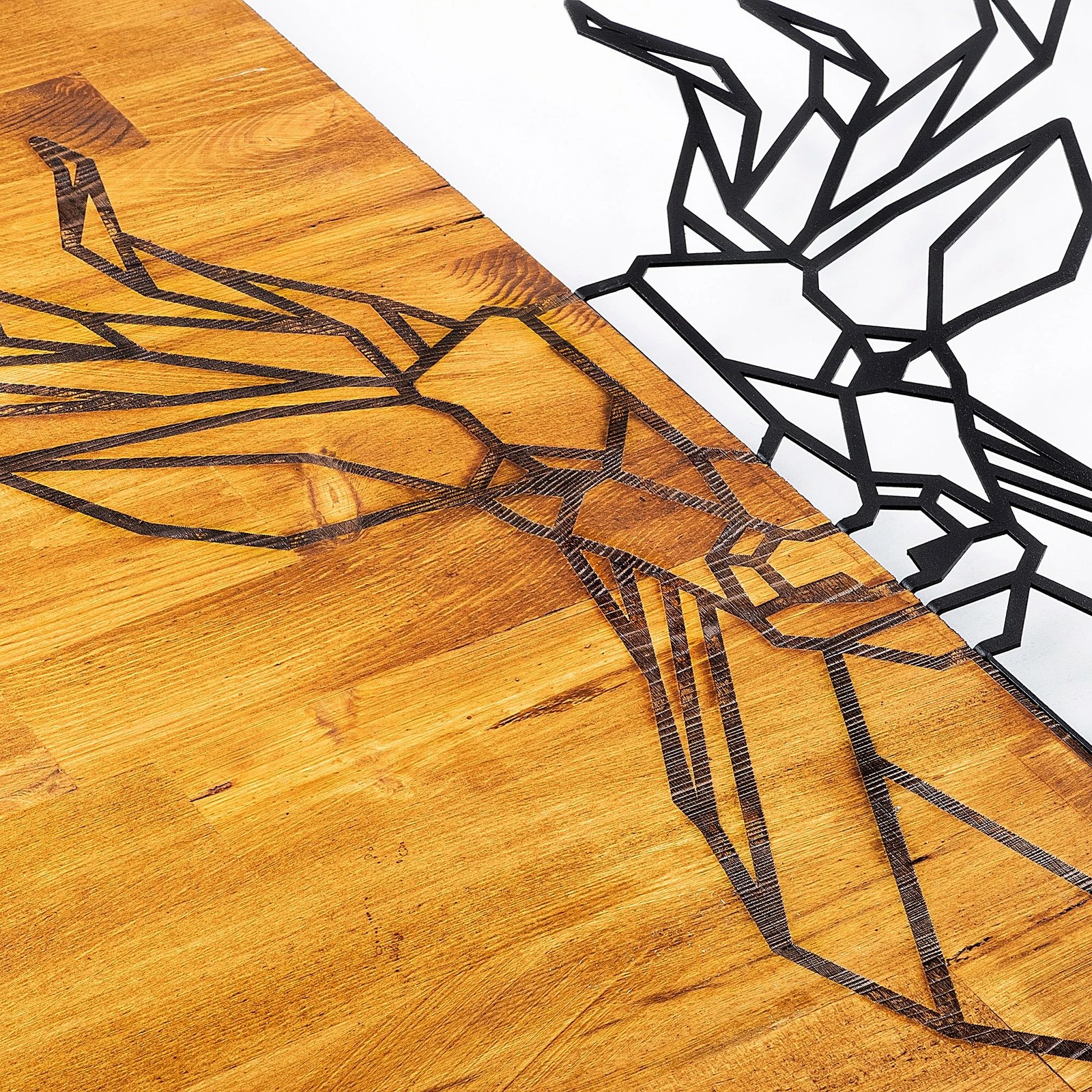 Aksesor dekorativ për mur, dru dhe metal, Wallity, Deer1, ngjyrë arre dhe e zezë, 56x58cm