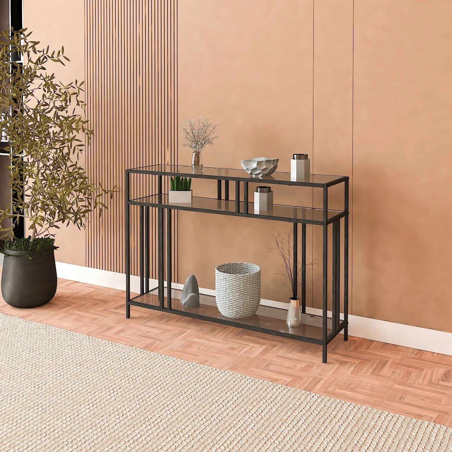 Komodë Hanah Home, Venedik, ngjyrë e zezë, xham fume, 100cm