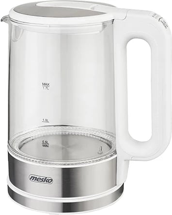 Çajnik elektrik qelqi, Mesko, MS1301, 1.7 L, kontroll temperature, LED, i bardhë