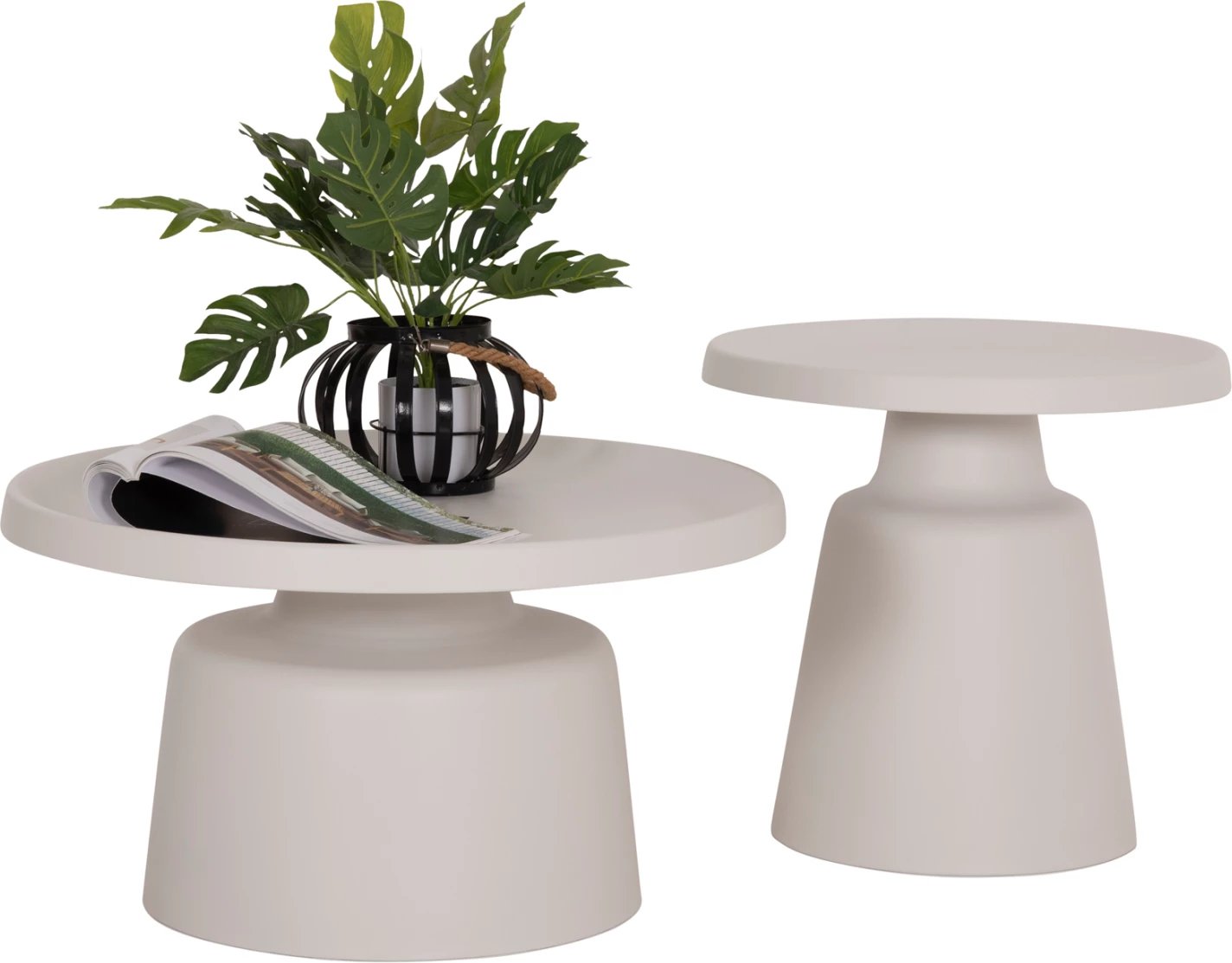 Set 2 tavolina kafeje RINKON2, metal të bardhë, FH18304.01, Φ50cm & Φ70cm