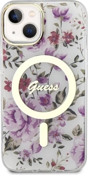 Mbështjellës Guess Flower MagSafe për iPhone 14, Transparent Mbështjellës Guess Flower MagSafe për iPhone 14, Transparent