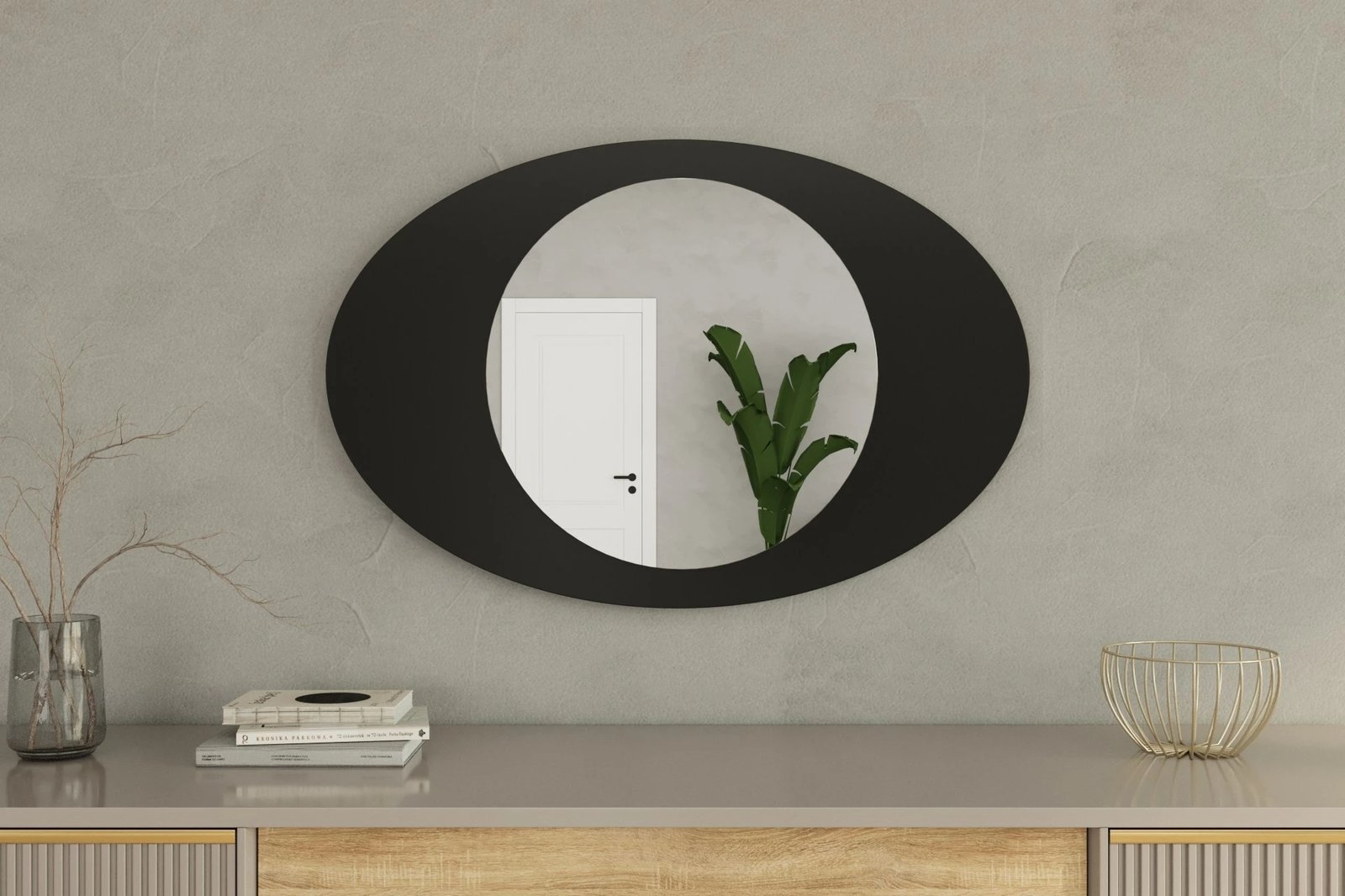 Pasqyrë dekorative, ngjyrë e zezë, Skye Decor, Obble