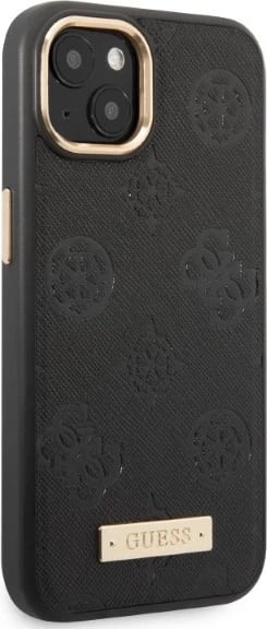 Mbështjellës Guess Peony Logo Plate për iPhone 13 6.1", MagSafe, i zi