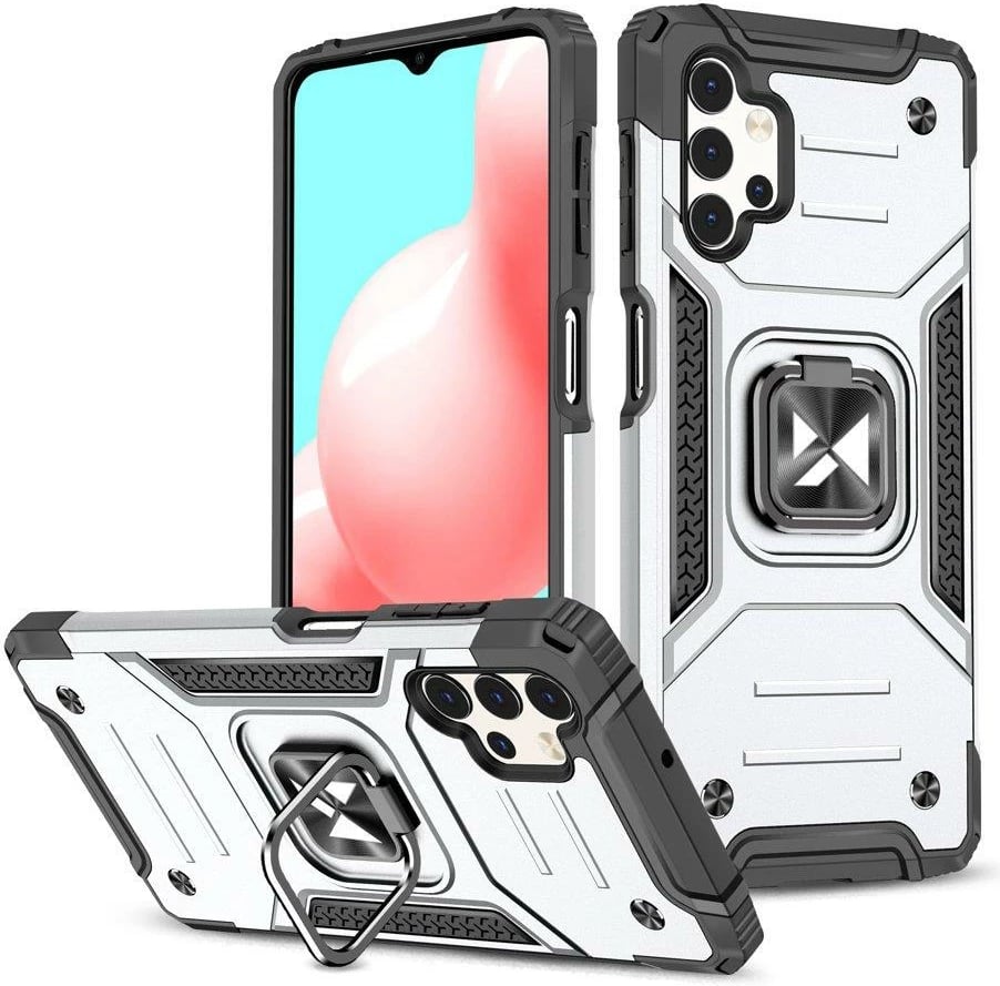 Mbështjellës Wozinsky Ring Armor për Samsung Galaxy A73, me mbajtëse unaze, argjendtë