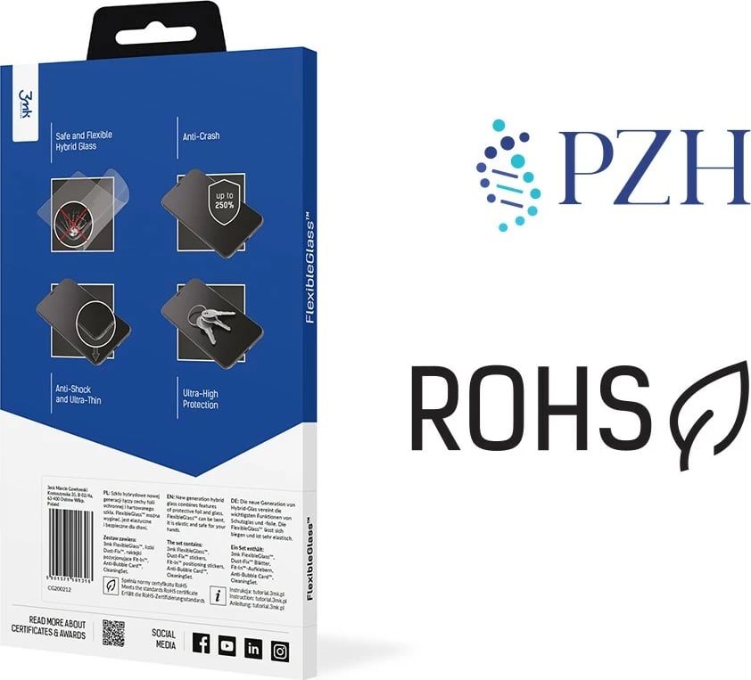 Mbrojtës ekrani hibrid FlexibleGlass, 3MK, për Samsung Galaxy S22 (S901), 0.3 mm 7H, MPN 3M003148, transparent, 1 copë