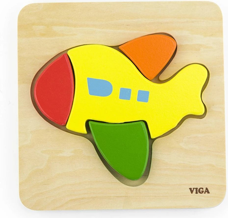 puzzle druri, Viga, Airplane, 4 copa, bazë me kontur, 145x145x18 mm, multicolor
