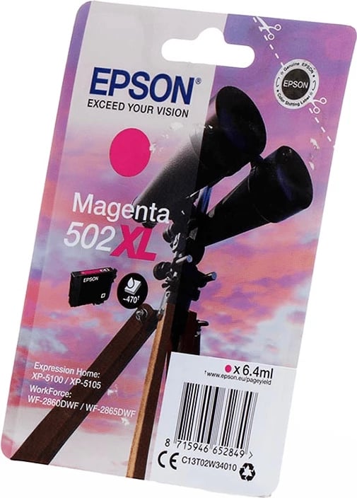 Kartrixh bojë, Epson, 502XL (C13T02W34010), 6.4 ml, deri 470 faqe, Magenta