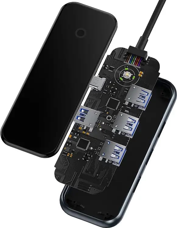 Adapter Baseus WKJZ010513 4-në-1, USB-C në 4xUSB 3.0, Gri e errët