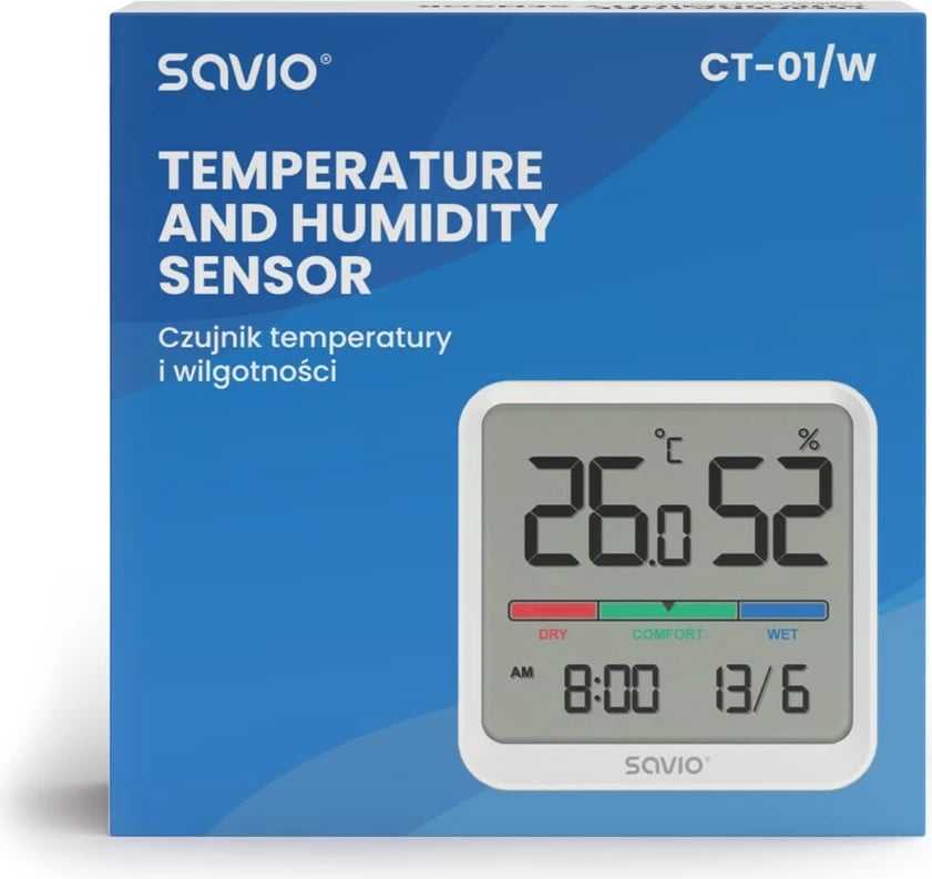 Stacion moti SAVIO CT-01/W, sensor temperaturë dhe lagështie, ekran LCD, i bardhë