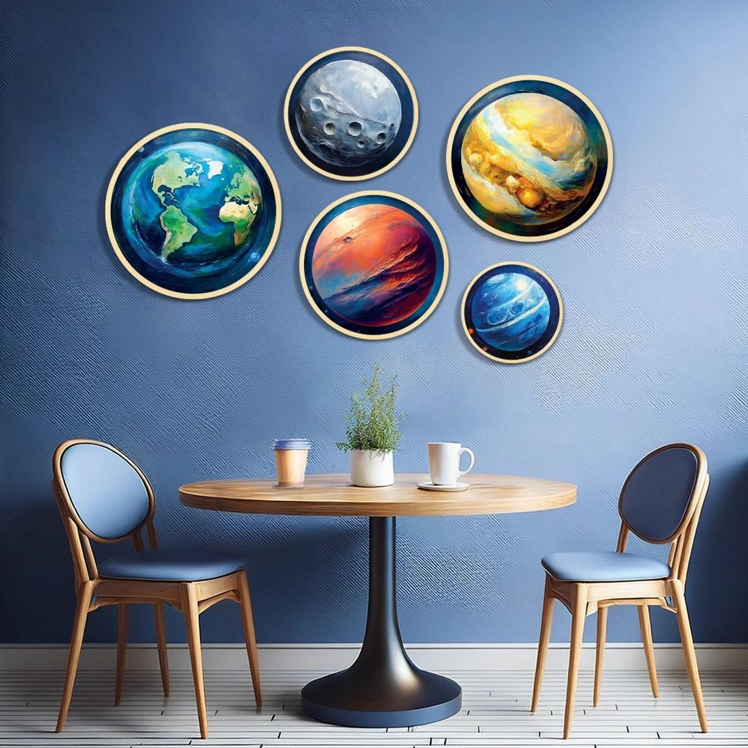 Set pikturash dekorative me kornizë MDF, shumëngjyrëshe, 5 copë, Wallity, Yats-27