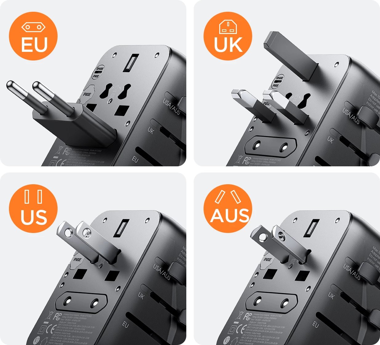Adapter udhëtimi universal Joyroom JR-TCW01, 17W, 4 porta USB, i zi