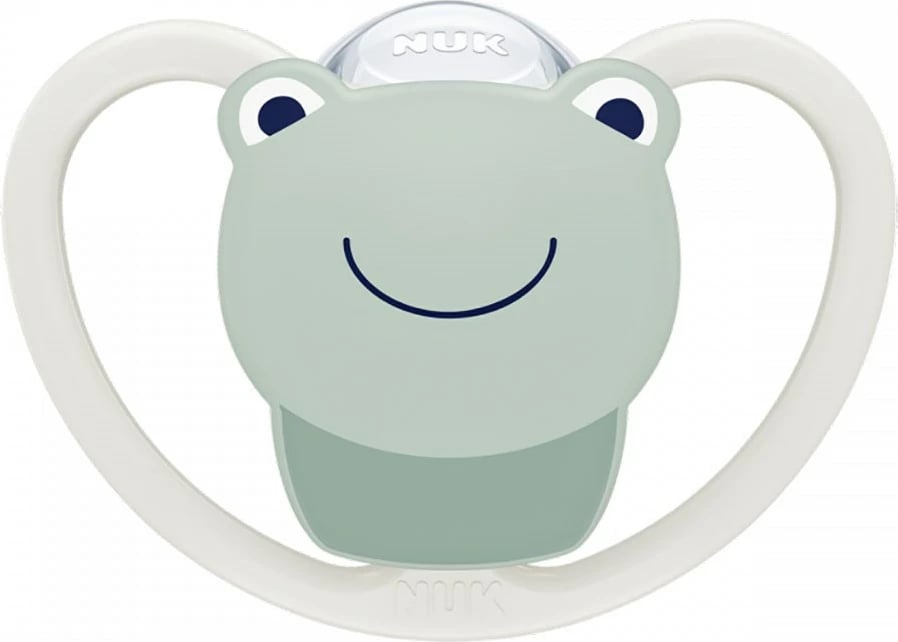 cicë qetësuese, NUK, Space, 0-6 m, silikon, 1 copë/box, me motiv bretkosë, e gjelbër