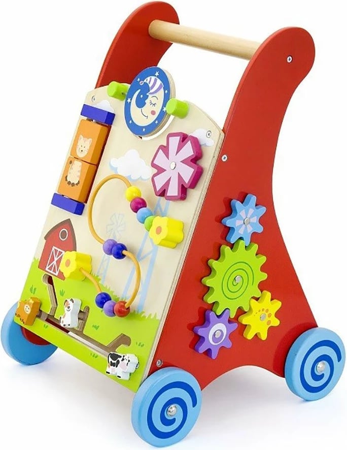 Ecëse druri me aktivitete, Viga, panel edukativ, dru faji, 18m+, e kuqe