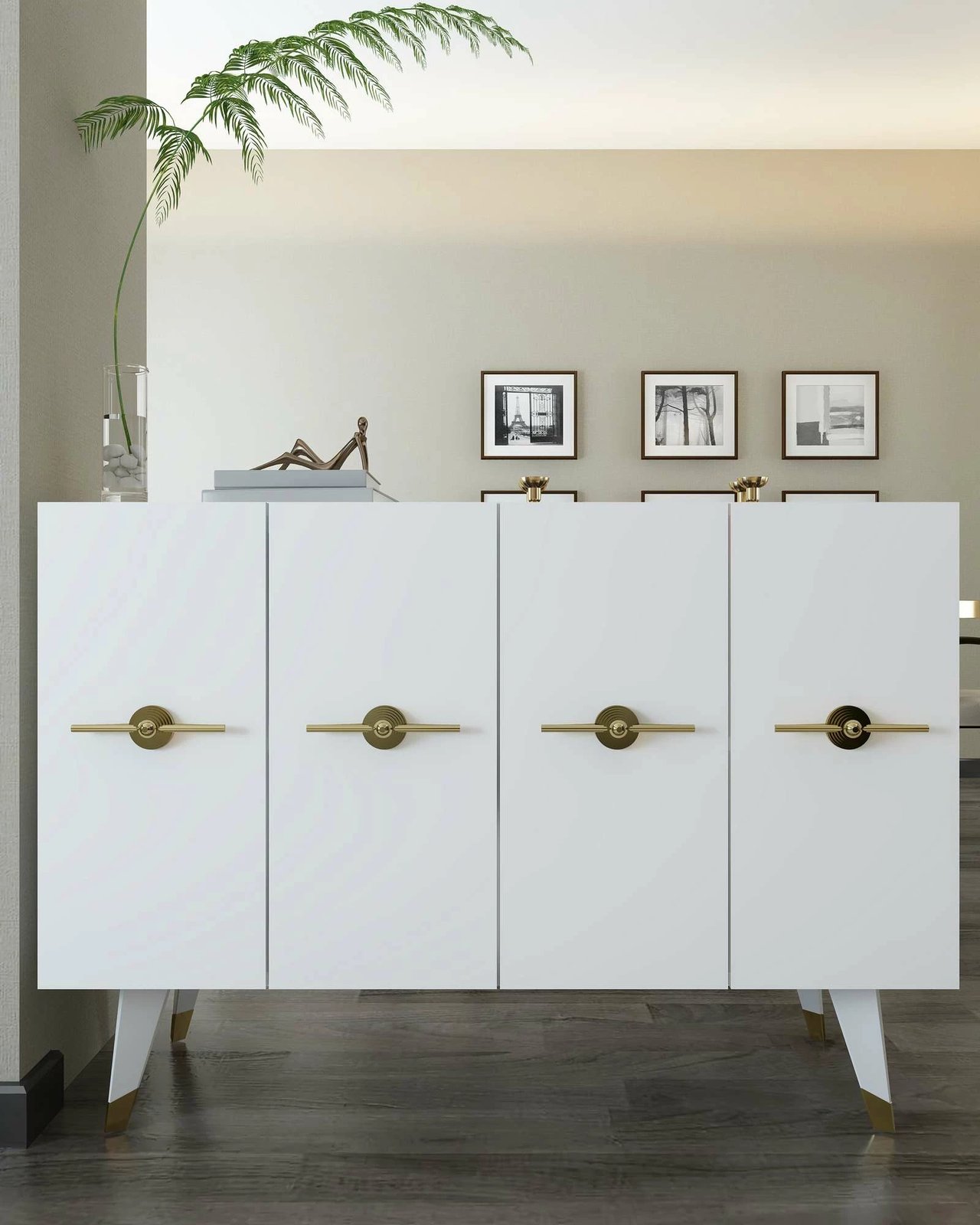 Konsolë Skye Decor, e bardhë, e artë, 8169KM-32