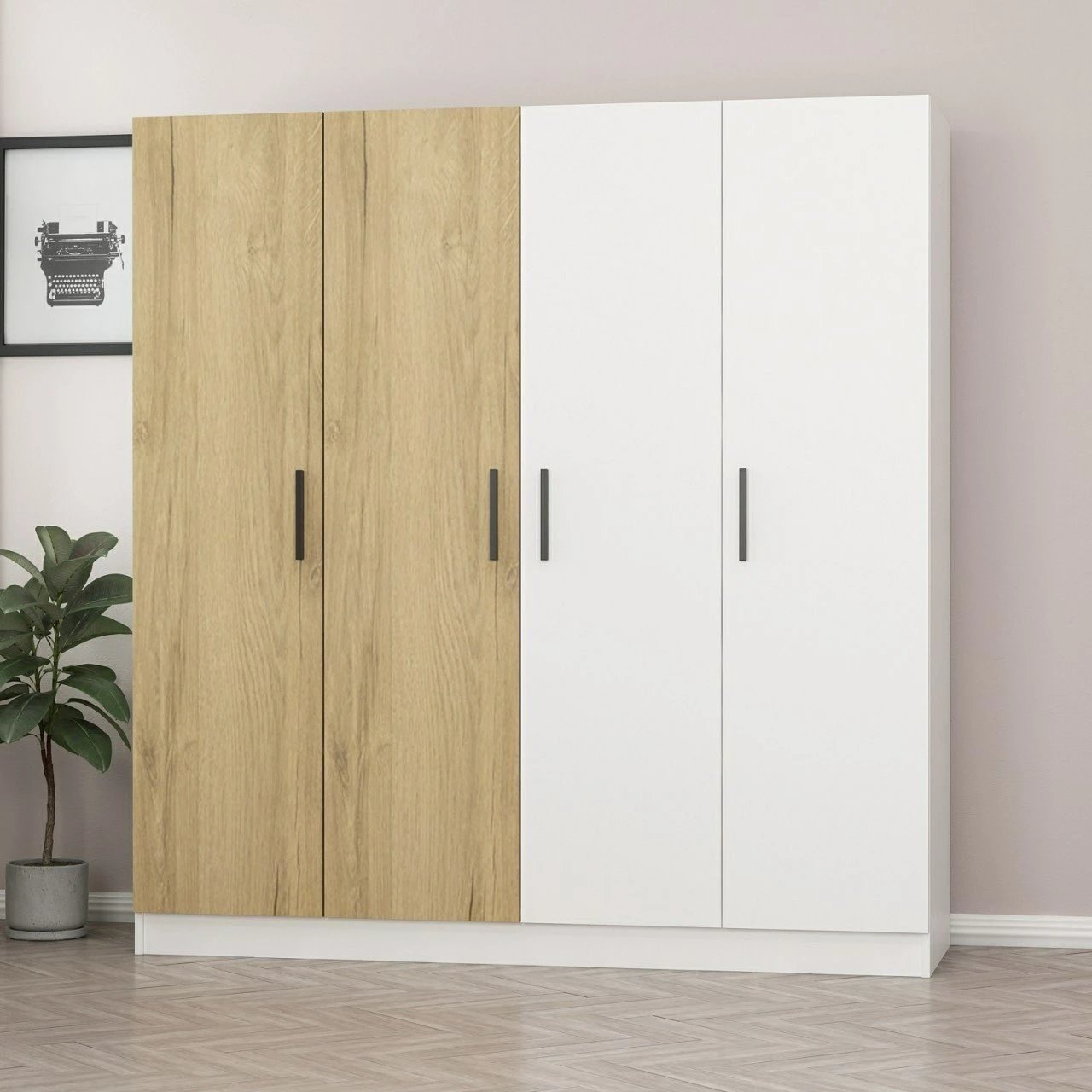 Dollap Skye Decor, ngjyrë arre dhe e bardhë, 180x210x52cm, 6 pjesë