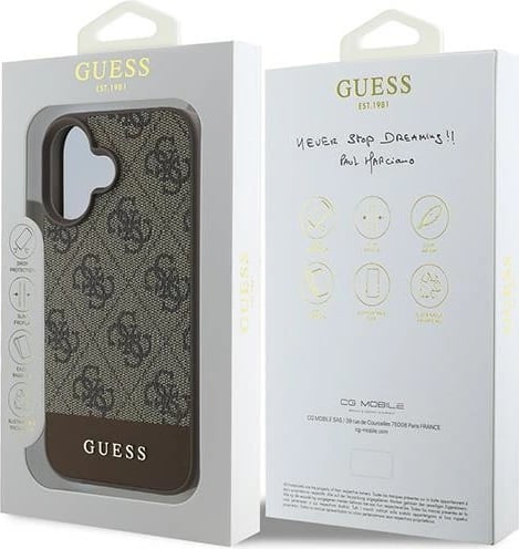Mbështjellës Guess 4G Bottom Stripe për iPhone 16 Plus 6.7", Kafe Mbështjellës Guess 4G Bottom Stripe për iPhone 16 Plus 6.7", Kafe