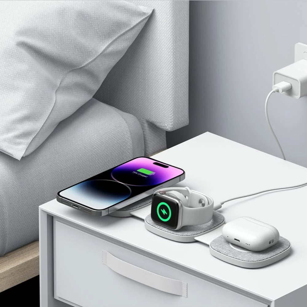 Karikues wireless 3-në-1 Tech-Protect QI15W-A32 me MagSafe, për iPhone/Apple Watch/AirPods, Gri